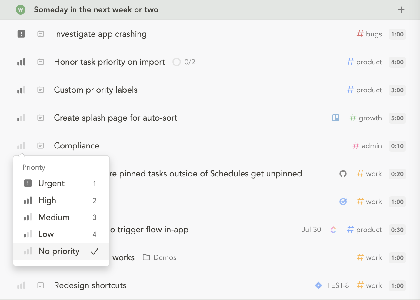 Backlog priority options