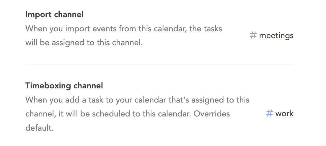 Channel to calendar link settings