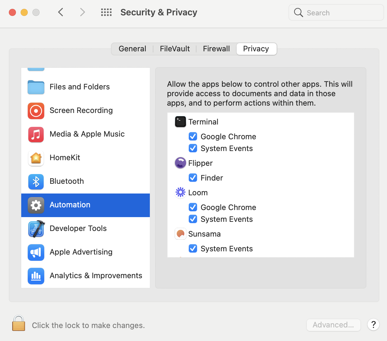 macOS System Events permission for Sunsama