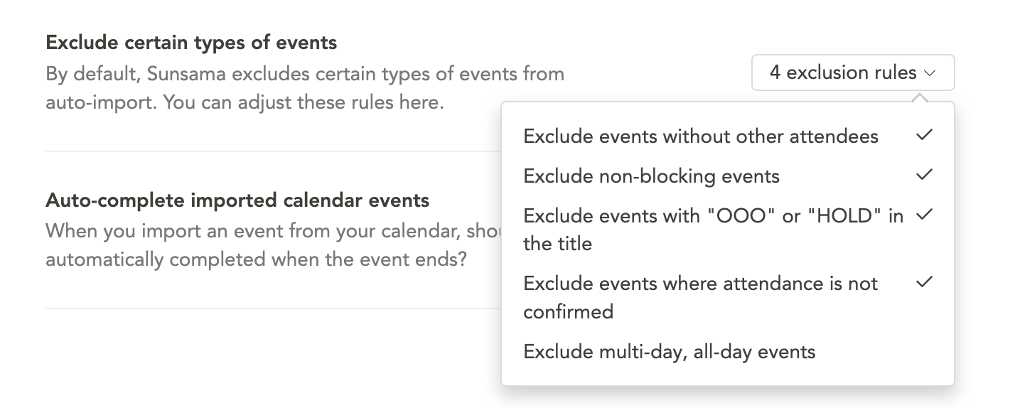 Exclude certain event types