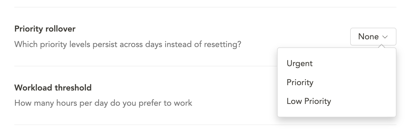 Priority rollover setting