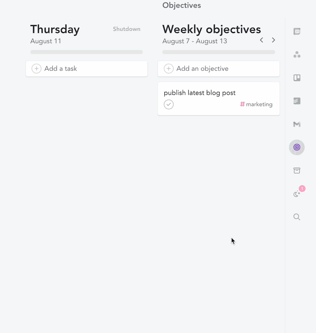 Create task from objective menu