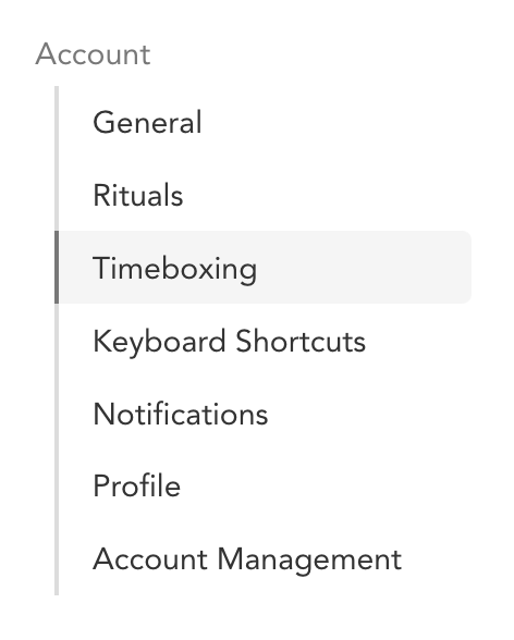 Timeboxing settings