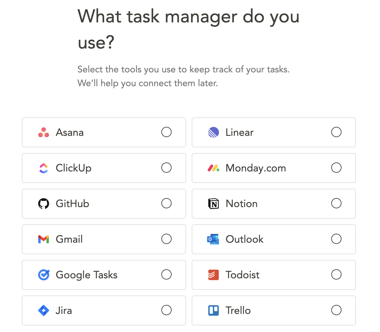 Task management tool selection