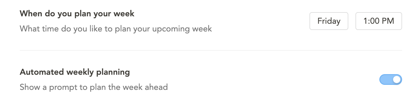 Weekly planning screenshot